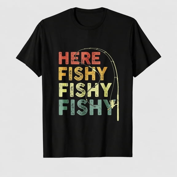 Fishing Here-Fishy Bass Fish Dad Funny T-Shirt