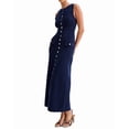 thumbnail image 2 of Robe Maxi d'Été Sans Manches à Simple Boutonnage en Tricot pour Femmes, Col Rond Fendu, Longue Robe Moulante, Bleu P, 2 of 10