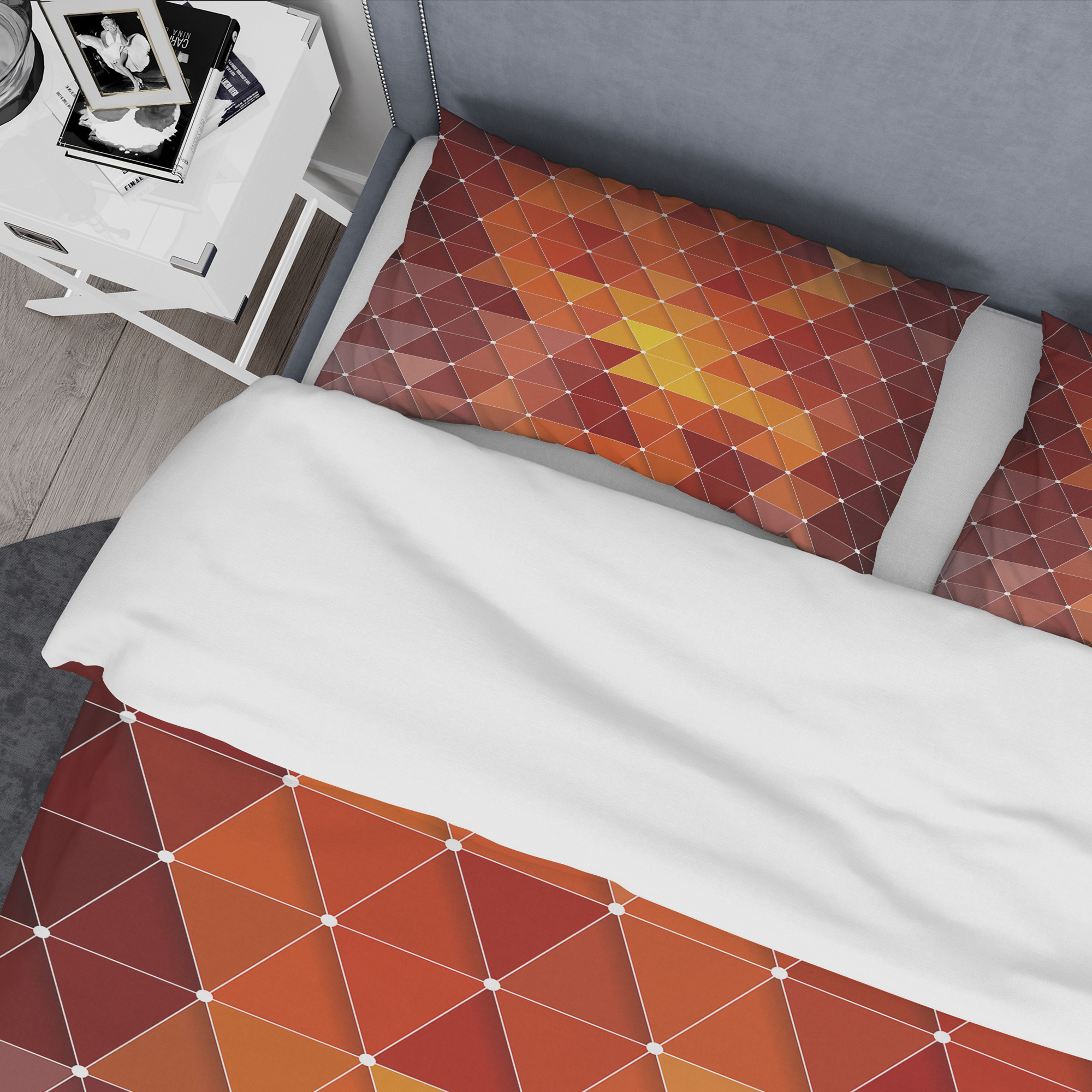 Designart 'Triangular Geometry in Red and Orange' Modern & Contemporary Duvet Cover Set