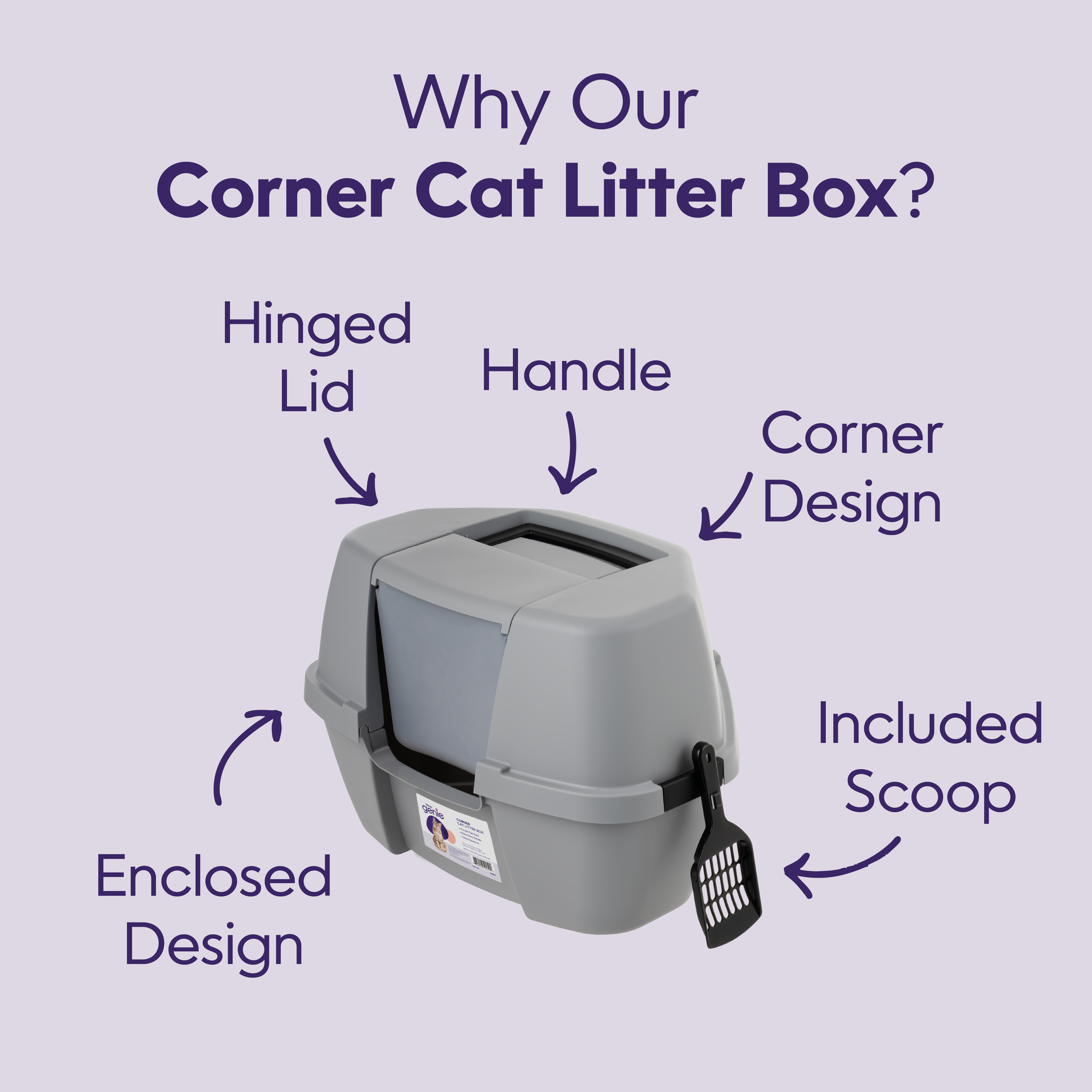 Litter Genie Corner Cat Litter Box Enclosed with Scoop photo 2