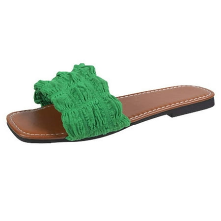 

Kukoosong Sandals Women Summer Fashion Flat Slippers Square-toe Solid Color Casual Beach Slippers Flat Sandals for Women Green 38