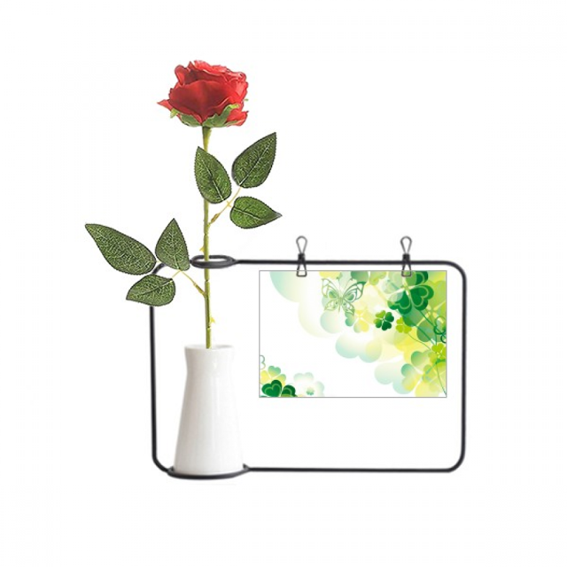 El día de San Patricio mariposa trébol de cuatro hojas Botella de decoración de jarrones colgantes de flores rosas artificiales