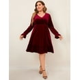 thumbnail image 5 of Women's Plus Size V Neck Velvet Dress, Solid Simple Loose Midi Swing Dresses, Wine Red, 5 of 6