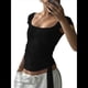 thumbnail image 1 of Camisetas de Corta con Cuello Cuadrado para Mujer, Sin Espalda, Ajustadas, Y2K Negro L, 1 of 8