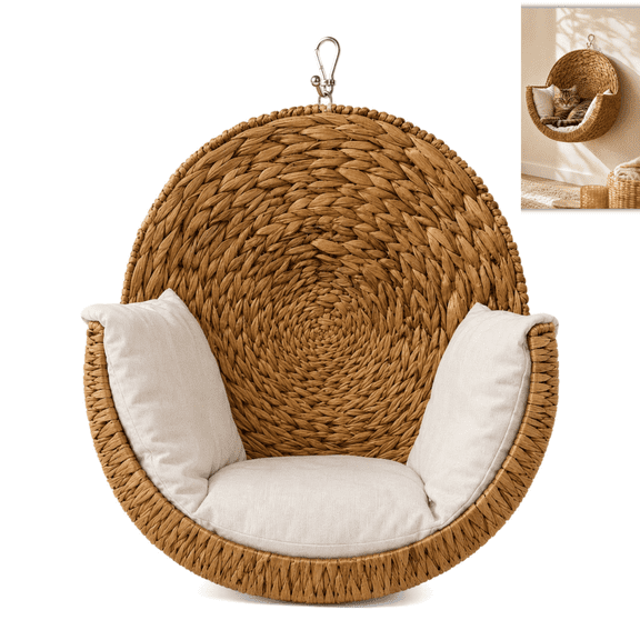 Handwoven Hanging Cat Beds,15.7" Breathable Waterproof Cat Wall Bed with Hanging Hook,Cozy Nest Sleeping Bed for Indoor Cats Small Dogs