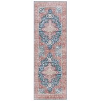 SAFAVIEH Tucson Nazca Traditional Machine Washable Runner Rug, Navy/Rust, 2'6" x 8'