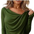 thumbnail image 6 of ClodeEU Women's Loose Cowl Neck Ruched Stretch Long Sleeve Blouse Shirt Top , Fall Casual Trendy Tops Green,Womens Plus S, 6 of 6