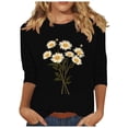 thumbnail image 1 of Tnhcen Chemises à Manches 3/4 pour Femmes avec Imprimé Floral d'Automne et Col Rond - Basiques Décontractés Grande Taille P-3TG, 1 of 4