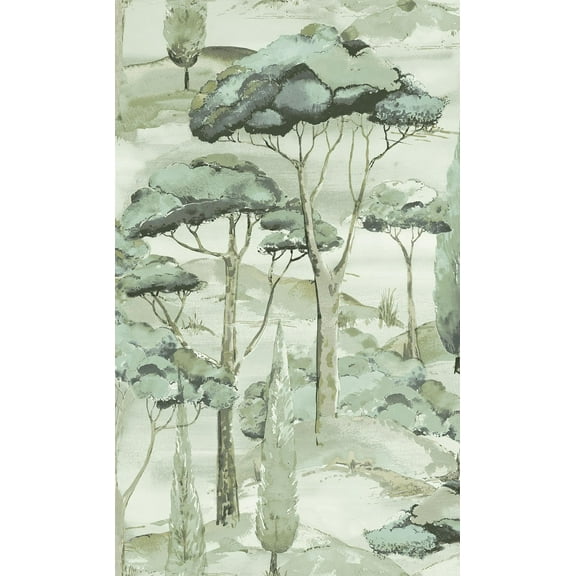 Green Watercolor Scenic Tree Tropical Printed Non-Woven Non-Pasted Textured Wallpaper 57 Sq. Ft.