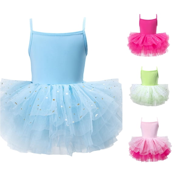 WAYUTE Girls' Dresses Strappy Leotard Dance Ballet Lace Tutu Dress with Bodice Design for Toddler Kids Solid Color Performance Outfit,Light Blue