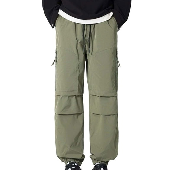 Men Pants Men Casual Cotton Relaxed Fit Pants Stretch Elastic Waist Drawstring Joggers Pants Loose Cargo Pocket Straight Pants Loose Sweatpants with Pockets