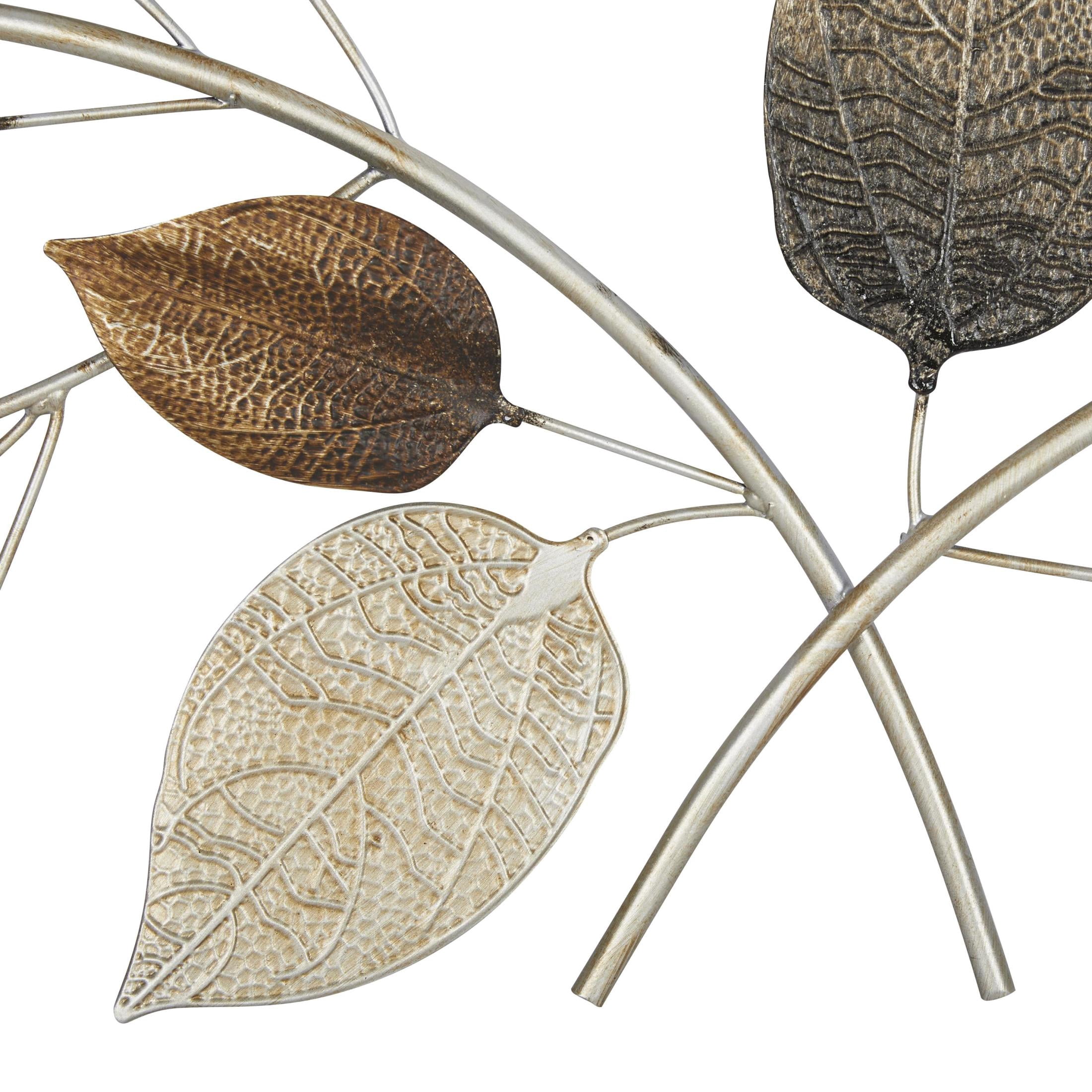 DecMode Timeless and Traditional Metal Leaves Wall Décor in Brown, 50"L x 15"H,