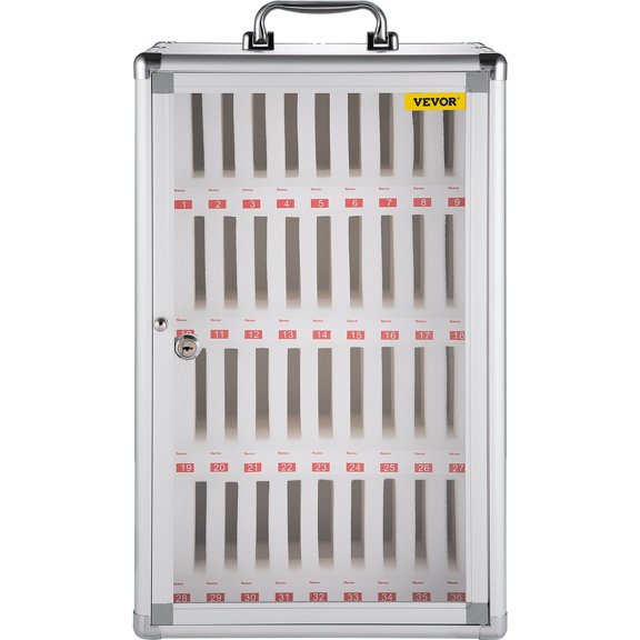 Silver Aluminum Alloy Phone Storage Box - 36-Pocket Wall Mount Locker with Handle, Key Lock & Handwritten Tags for Schools & Offices