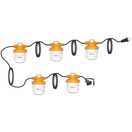 

50W Portable LED String Light 50ft Chain 6 000lm 5000K Cool White UL Listed IP65 Wet Rated Weatherproof Industrial Linkable Lights Temporary Construction Job Site Work Lamps