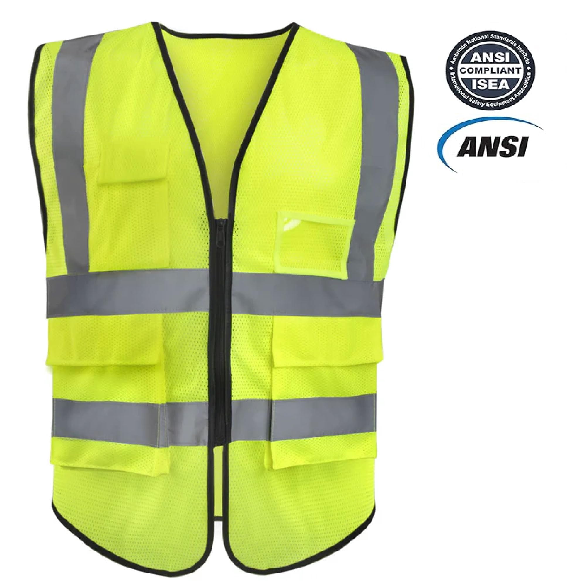 20 Pack of ANSI/ISEA Approved Reflective Yellow High Visibility Construction Safety Vests with Pockets and Zipper Closure for Men and Women