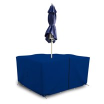 Covers & All Patio Square Table and Chair set cover with Umbrella Hole - Heavyduty 18 Oz. Waterproof Outdoor furniture cover with Air pockets & Drawstring (60"W X 60"D X 30"H, Blue)