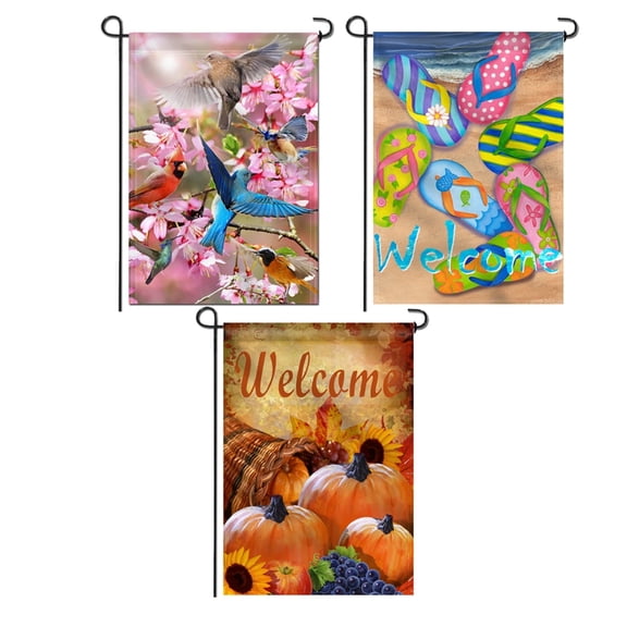 Anley 3-Pack Double Sided Premium Garden Flag, Seasonal Garden Flags Set 3 Seasons Series Spring Summer Autumn Decorative Garden Flags - 18 x 12.5 Inch