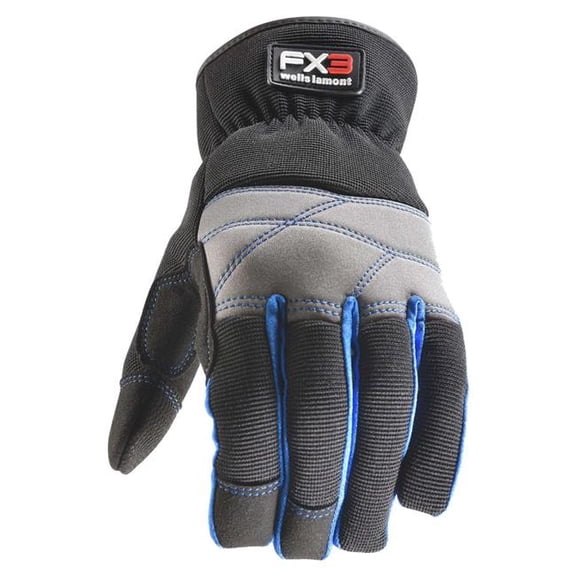 Wells Lamont 7039218 Mens FX3 Indoor & Outdoor Work Gloves, Black & Blue - Medium - Pack of 2