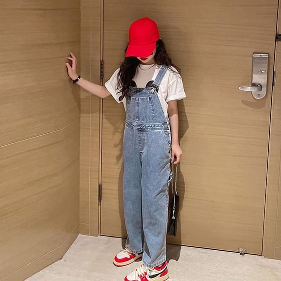 Kids Coveralls Adjustable Belts Jean Overalls Sleeveless Jumpsuit Girls Rompers 9-10 Years