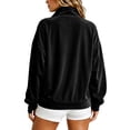 thumbnail image 5 of Smupbvky Womens Velour Zip Up Bomber Coat Stand Collar Long Sleeve Oversized Jacket Fall Winter Casual with Pockets (M, Black), 5 of 8