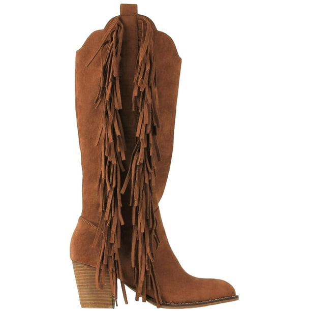 knee high boots with fringe on the side