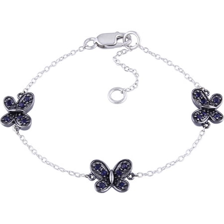 Cutie Pie 3/8 Carat T.G.W. Created Blue Sapphire Sterling Silver Butterfly Baby Bracelet, 5" with 1" Extender