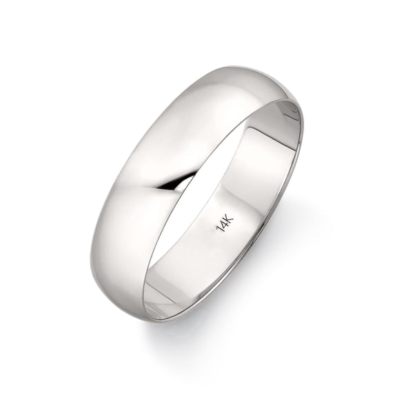 Men's 14K Solid Gold Wedding Band, 5mm, Classic Fit, High-Polish Ring, 14K White Gold (Stamped for Authenticity), Size 9