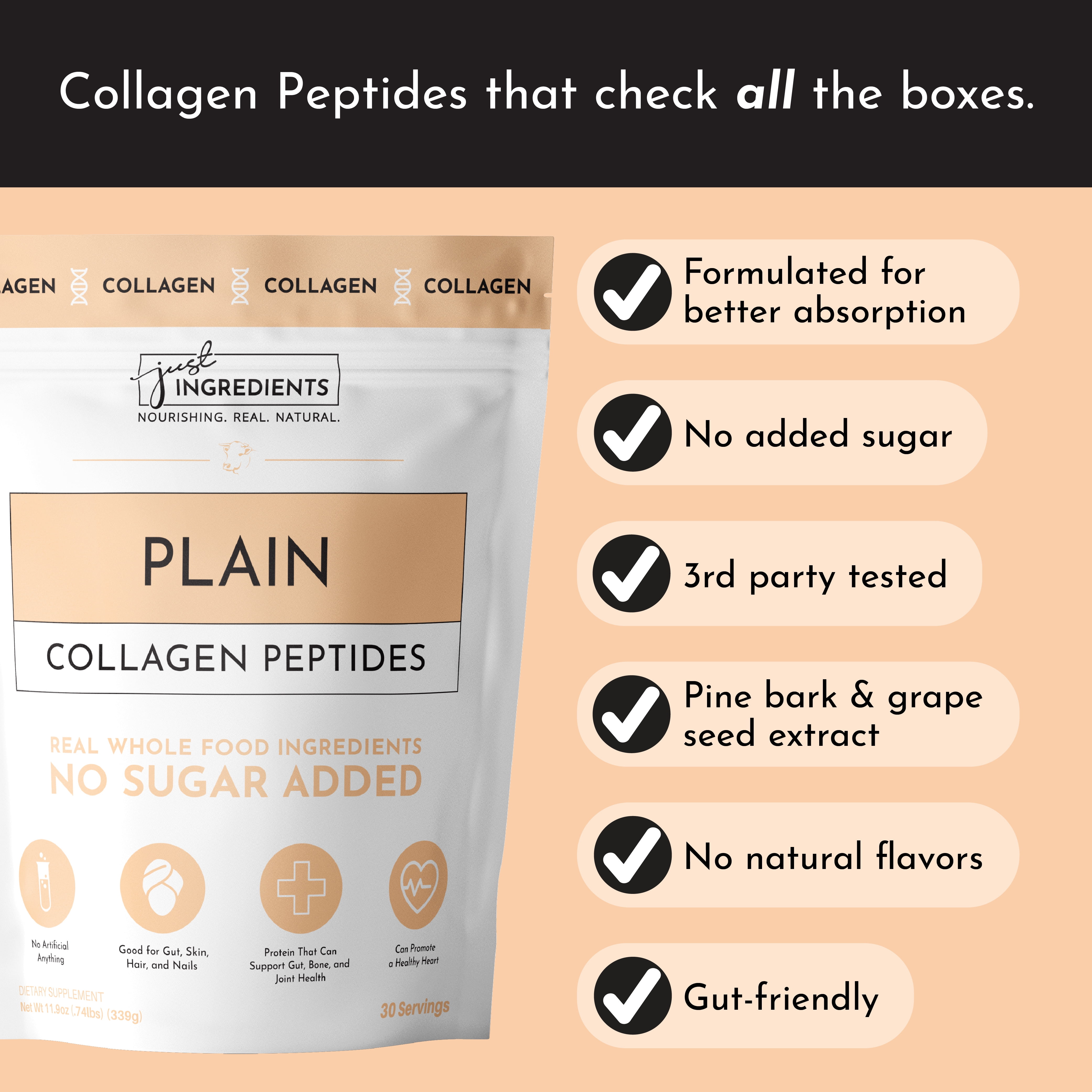 Just Ingredients Plain Collagen Peptides Powder