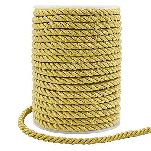 Tenn Well Corde Torsadée 5mm, Corde Décorative Dorée de 59 Pieds pour Rideau, Attache, Rembourrage, Cordon d'Honneur, Décoration Intérieure