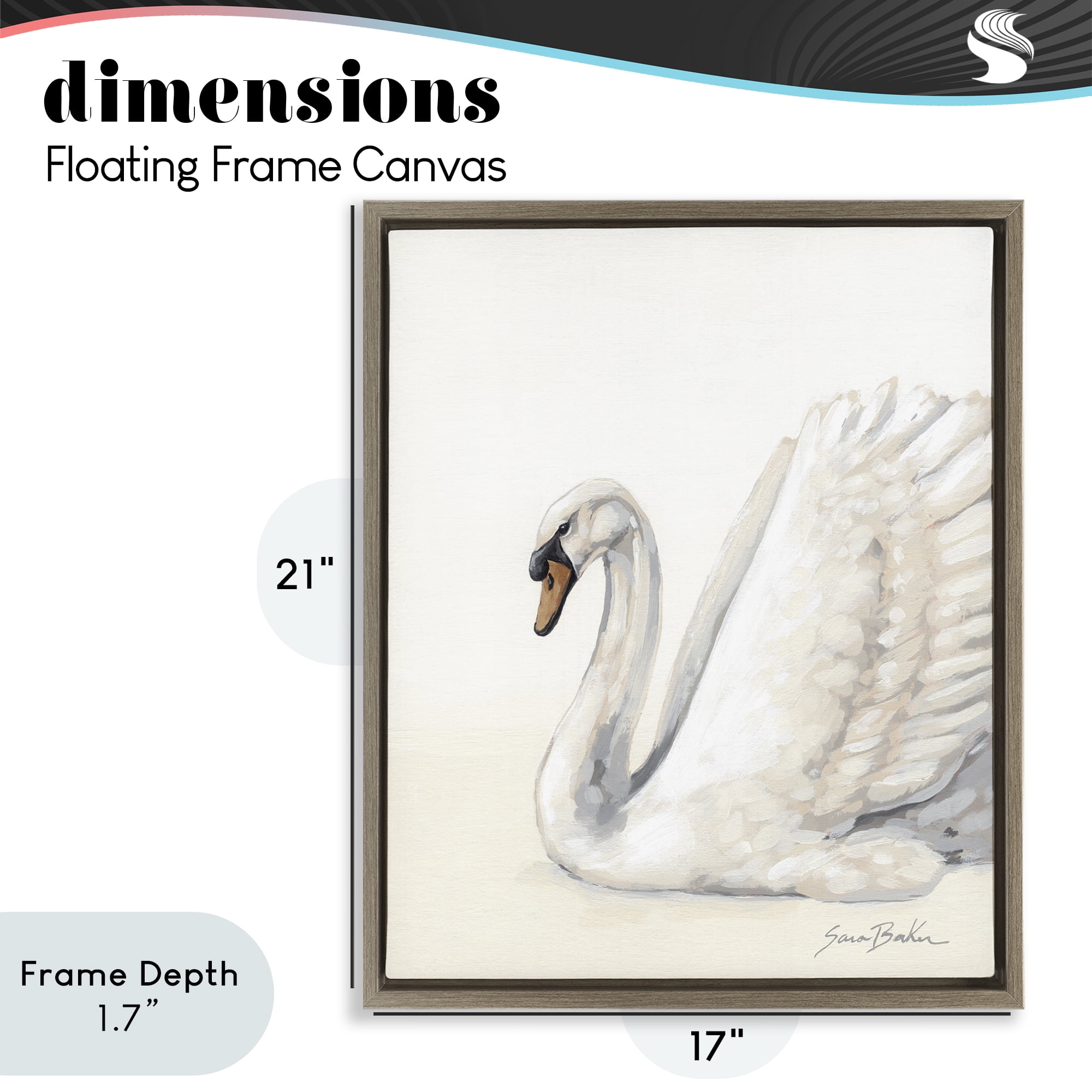 Stupell Industries White Swan in Repose Brown Framed Floater Canvas Wall Art, design by Sara Baker