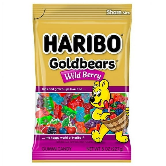 HARIBO Goldbears Gummy Bears Wild Berry Candy Gummies, 8 oz, Share Bag pack of 3
