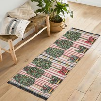Yayeee Runner Rug for Bedroom 2'x6' Machine Washable Hallway Non Slip Mat, Stripes Trees