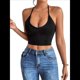 thumbnail image 1 of Camisola Básica de Tirantes Finos con Cuello en V y Canalé para Mujer (2025). Negro S, 1 of 9