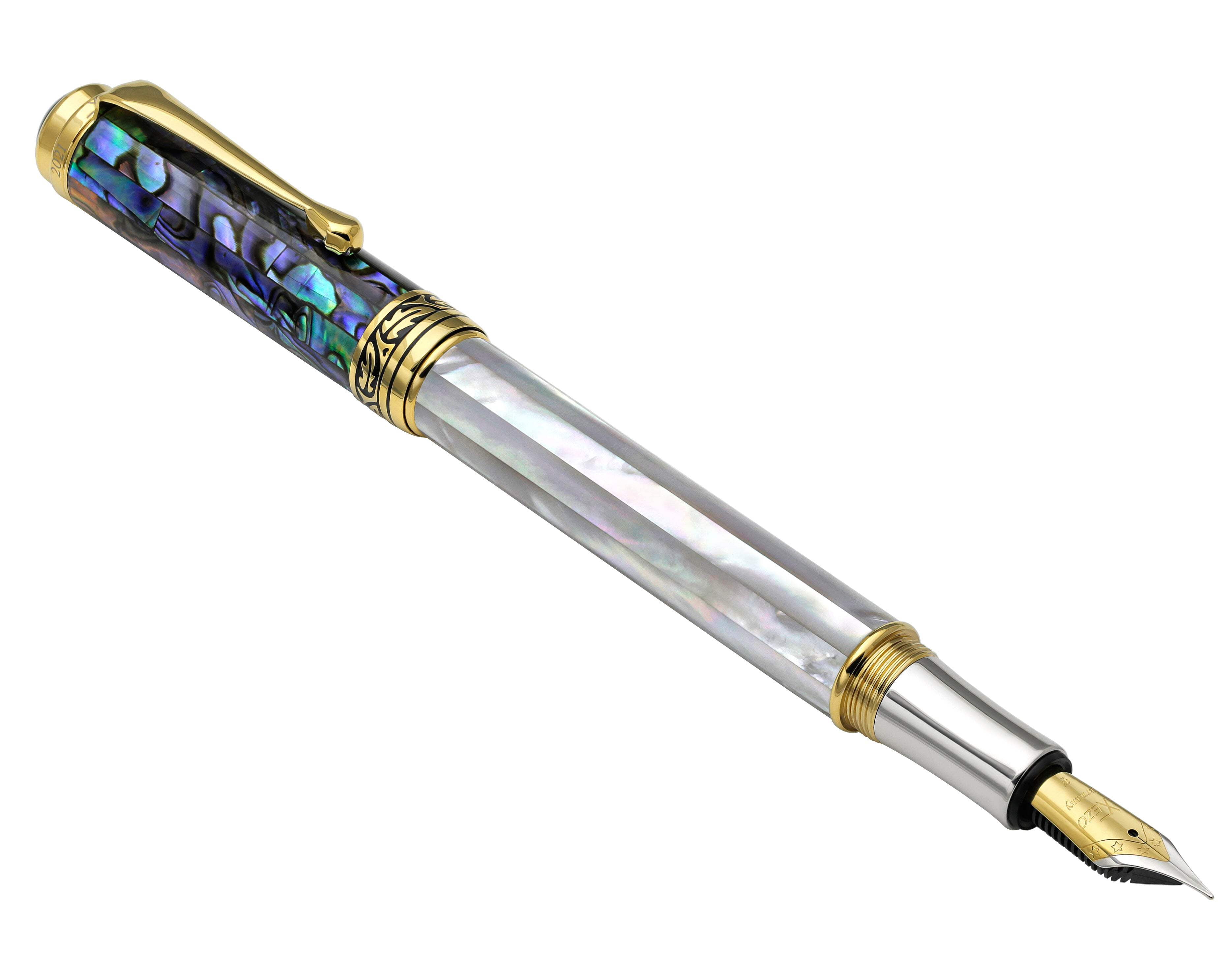 Xezo Xezo Maestro® 18K Gold Plated Fountain Pen (Fine Nib) - Oceanic White Mother of Pearl  Paua Abalone