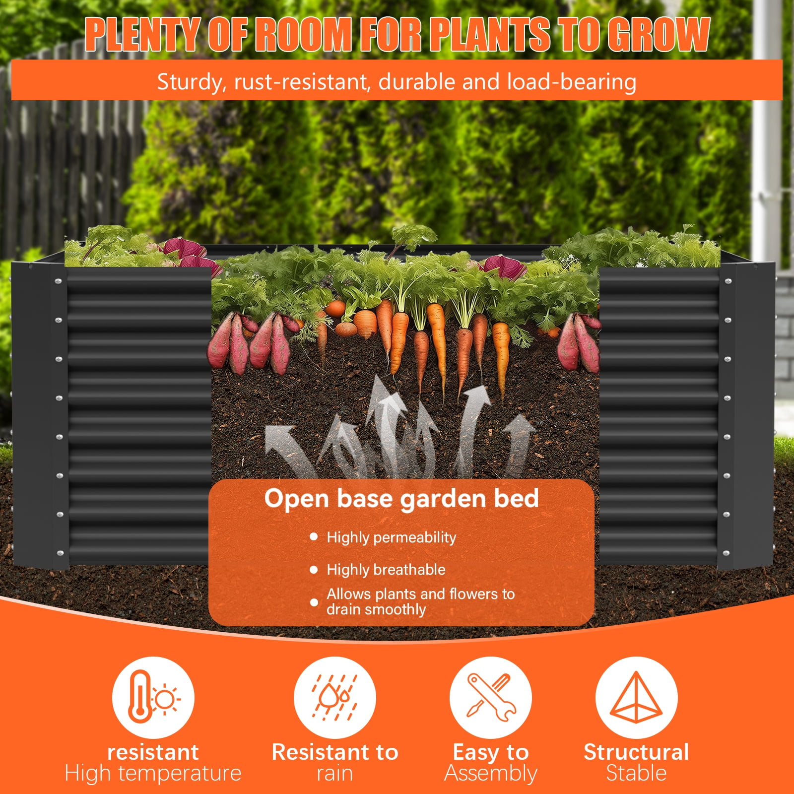 Raised Garden Bed 6×3×2ft, Large Outdoor Galvanized Metal Planter Box, 271 Gallon Capacity Garden Bed Kit for Vegetables, Fruits, Flowers & Herbs