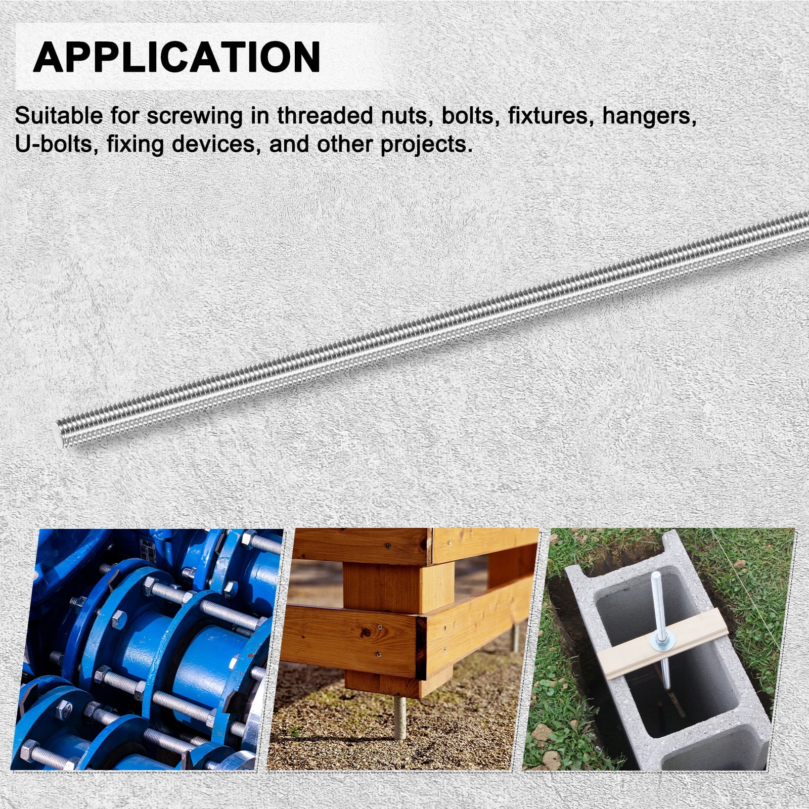 Uxcell 4-Pack Fully Threaded Rod, M8x300mm 304 Stainless Steel Right Hand Thread Bar Studs