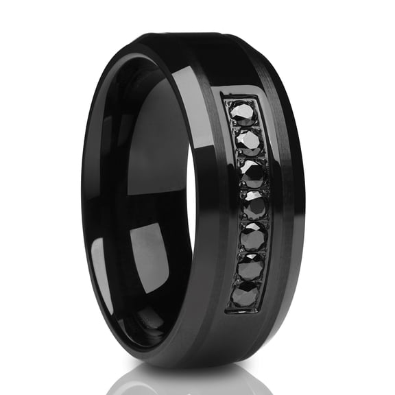 Black Tungsten Wedding Ring,CZ Wedding Ring,8mm Wedding Band,Tungsten Carbide Ring,Engagement Ring,Anniversary