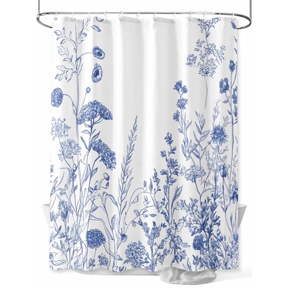 Blue Flower Plant Stall Shower Curtain, Waterproof Shower Curtains for Bathroom, Retro Country Tree Branch Leaves Washable Fabric Cloth Bath Curtain for Bathtub Decoration with Hooks 36x72 Inches