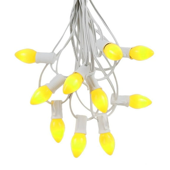 Novelty Lights 25 Foot C7 Ceramic Christmas Light Set, Hanging String Lights, White Wire Yellow