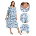 thumbnail image 7 of Baywell Women's Plus Size Mid-length Floral Printed Sleepshirt Short Sleeves Pleated Nightgowns Buttons Sleepdress Casual Loungewear XL-5XL, 7 of 7