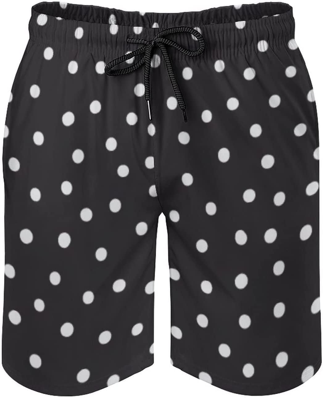 Men's Black White Polka Dots Swim Trunks Quick Dry Beach Pants Board