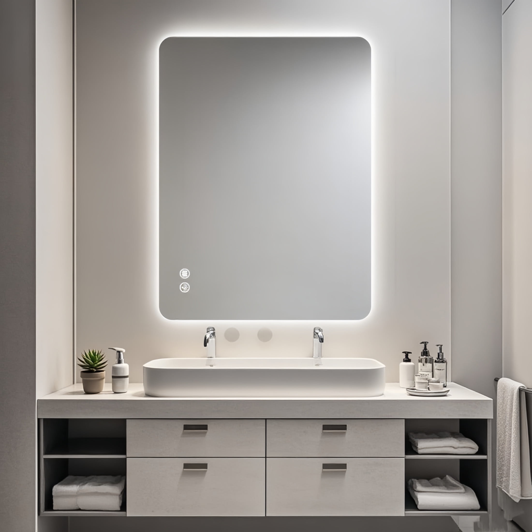 Noble House 24"x36" Rectangular LED Backlit Bathroom Mirror, Anti-Fog, Dimmable 3-Color Lighting