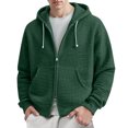thumbnail image 3 of yuCgh Men's Waffle Knit Hoodie Coat, Double Zipper Front Closure, Casual Pullover Jacket with Hood for Fall Winter Layering & Street Style,Army Green,L, 3 of 5