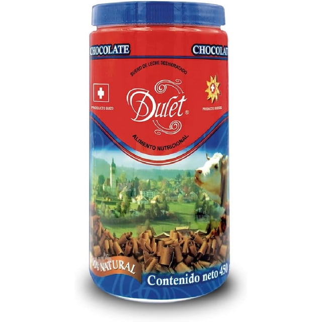 DULET - Lactosuero deshidratado en polvo-Producto suizo-Ingredientes naturales-Alta concentración de aminoácidos, vitaminas y minerales-Sabor Chocolate-450g