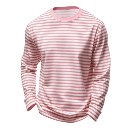 Boys Striped Long Sleeve T Shirt Crew Neck Color Block Striped Base Layer Top Light Pink 4 Y-5 Y