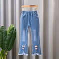 thumbnail image 4 of Gubotare Jeans for Girls High Waist Kids Girls Fashion Ripped Flared Denim Pants Zip Clouse Casual Hem Bell-Bottoms Jeans 5T 6T (Beige,5-6 Years), 4 of 5