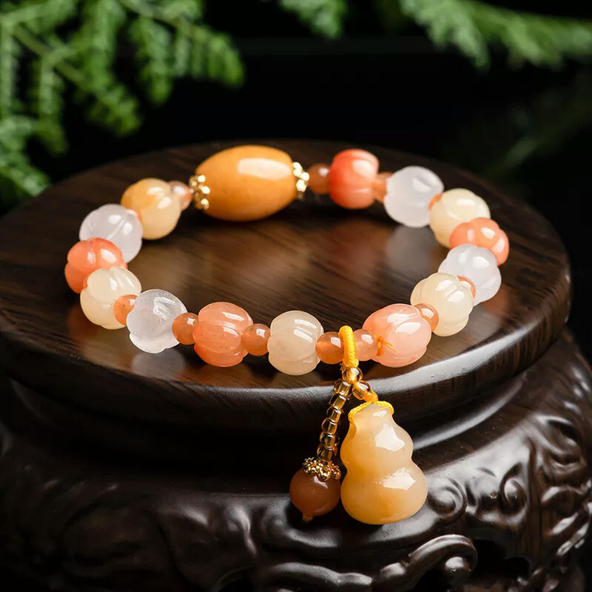 HOOUN Golden Silk Jade Gourd Pumpkin Beads Hand Chain Topaz Women's Jade Bracelet
