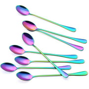 Marco Almond 8pcs 8in Rainbow Spoon Set Iced Tea Spoons Stainless Steel Tableware Spoons Set Coffee Ice Cream Spoons