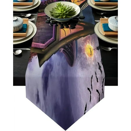 

dosil Halloween Decoration Black Bats Pattern Table Runner Kitchen Decor Linen Anti-stain Dining Table Tablecloth Accessories