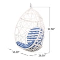 thumbnail image 5 of White & Blue Hanging Egg Chair - Wicker Basket Swing Chair with Cushions for Indoor & Outdoor Use - Trendy Patio or Living Room Furniture - bohemian decor, 5 of 9